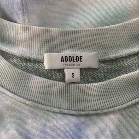 Agolde Crewneck Cropped Sweatshirt Balloon Sleeve Tie Dye Blue Green Size Small - Picture 2 of 10